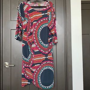 Faux wrap ruched patterned dress